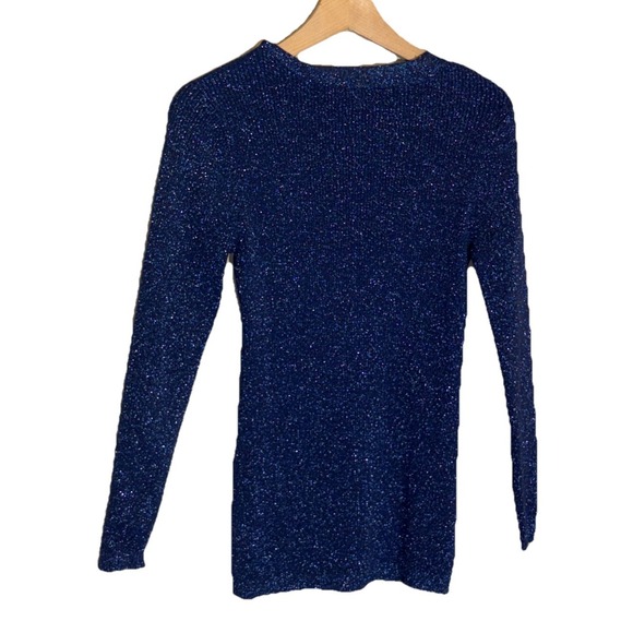 Reba Sweater Women's L Glitter Holiday Blue Party Metallic Ribbed Jewel Swiftie - Picture 7 of 9